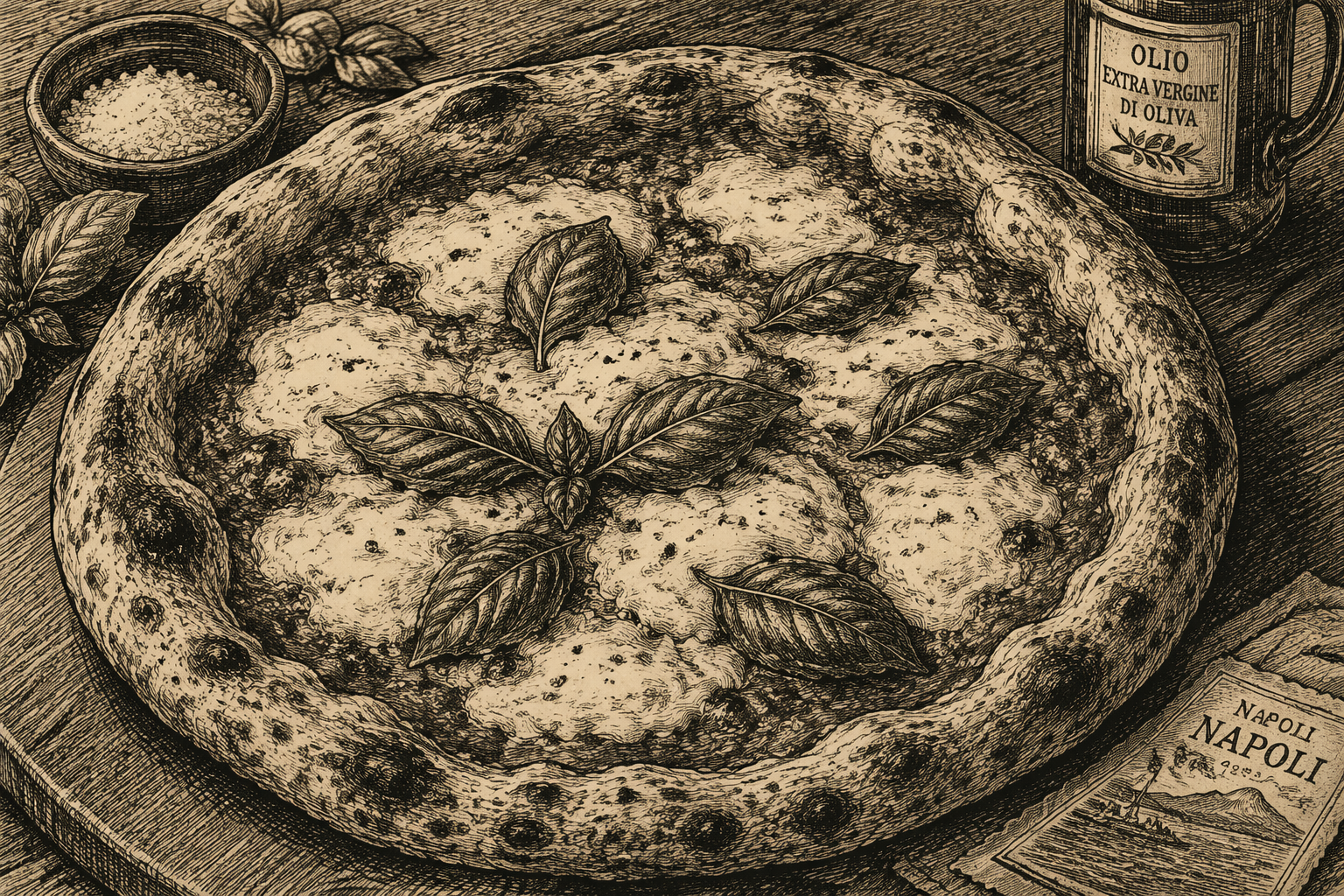 Tuore artesaanipizza puupöydällä