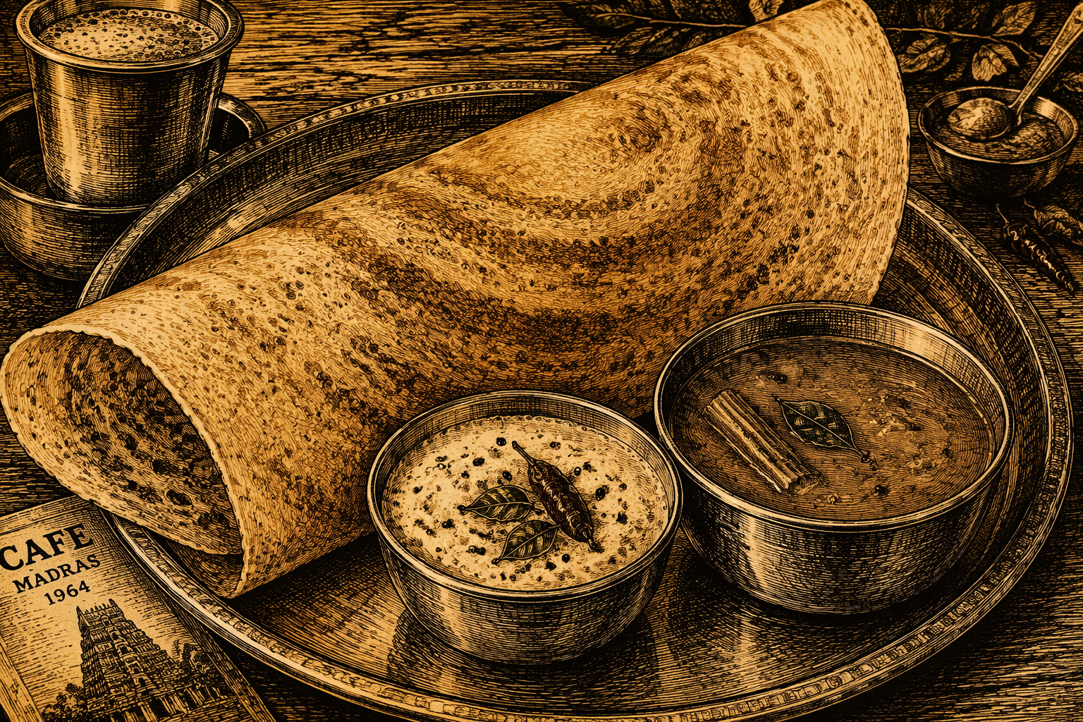 Etelä-intialainen dosa ja lisukkeet