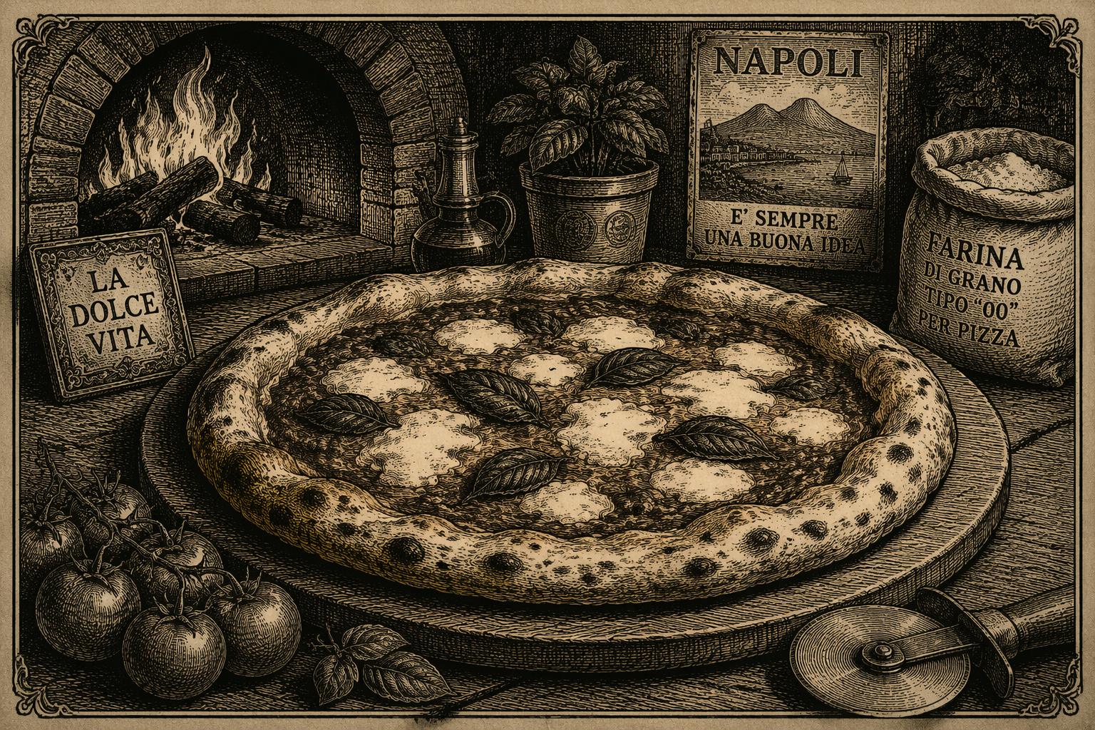Herkullinen italialainen pizza puulaudalla Herkullinen italialainen pizza puulaudalla