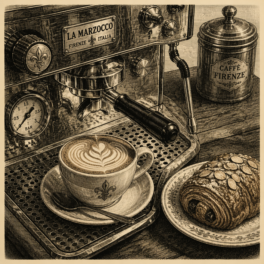 Tuore cappuccino ja leivonnainen pöydällä Tuore cappuccino ja leivonnainen pöydällä