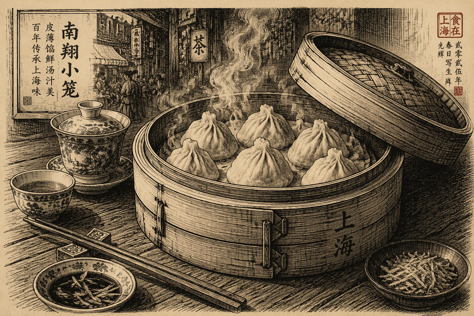 Höyryäviä dim sum -nyyttejä bambukorissa