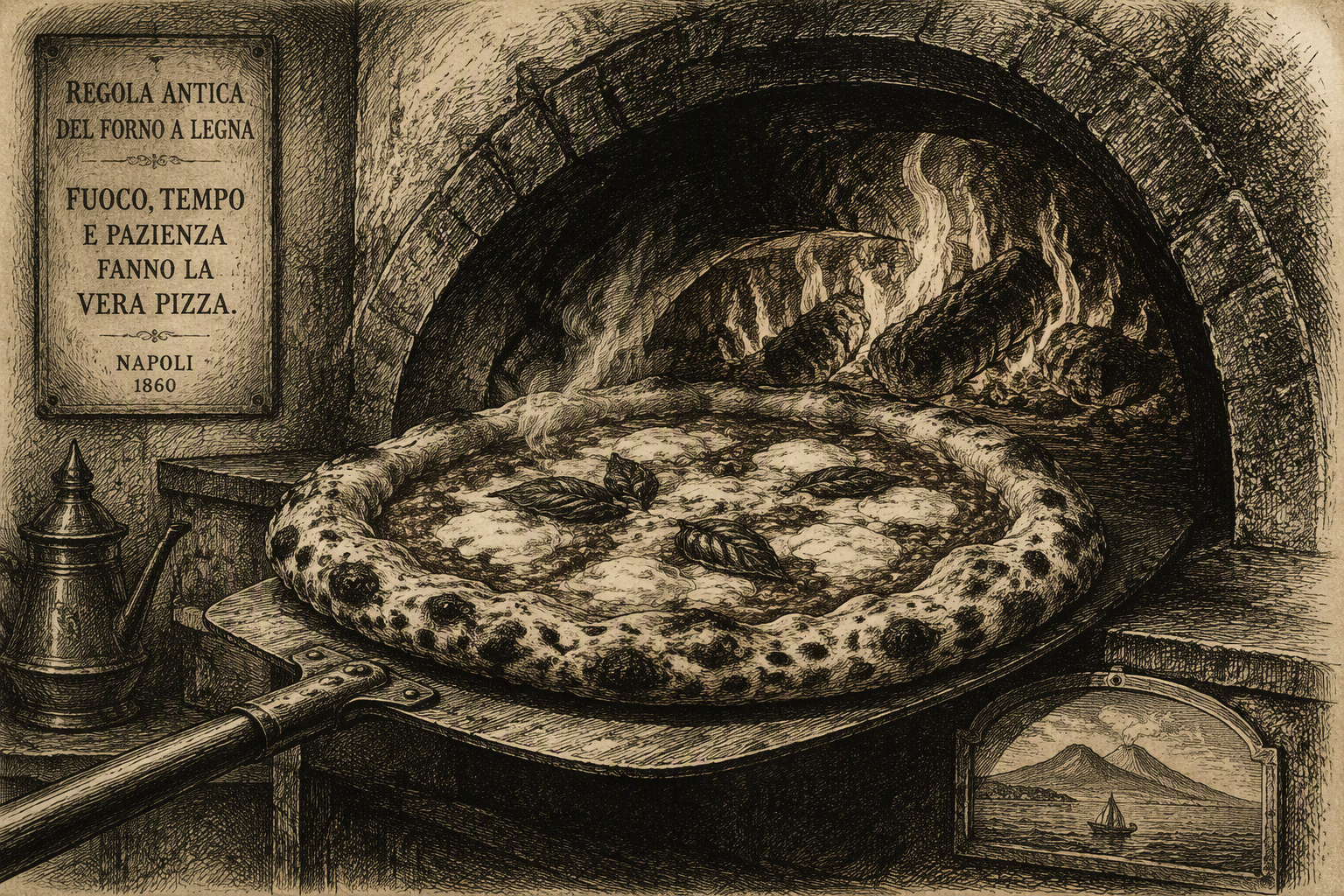 Perinteinen neapolilainen pizza puu-uunissa