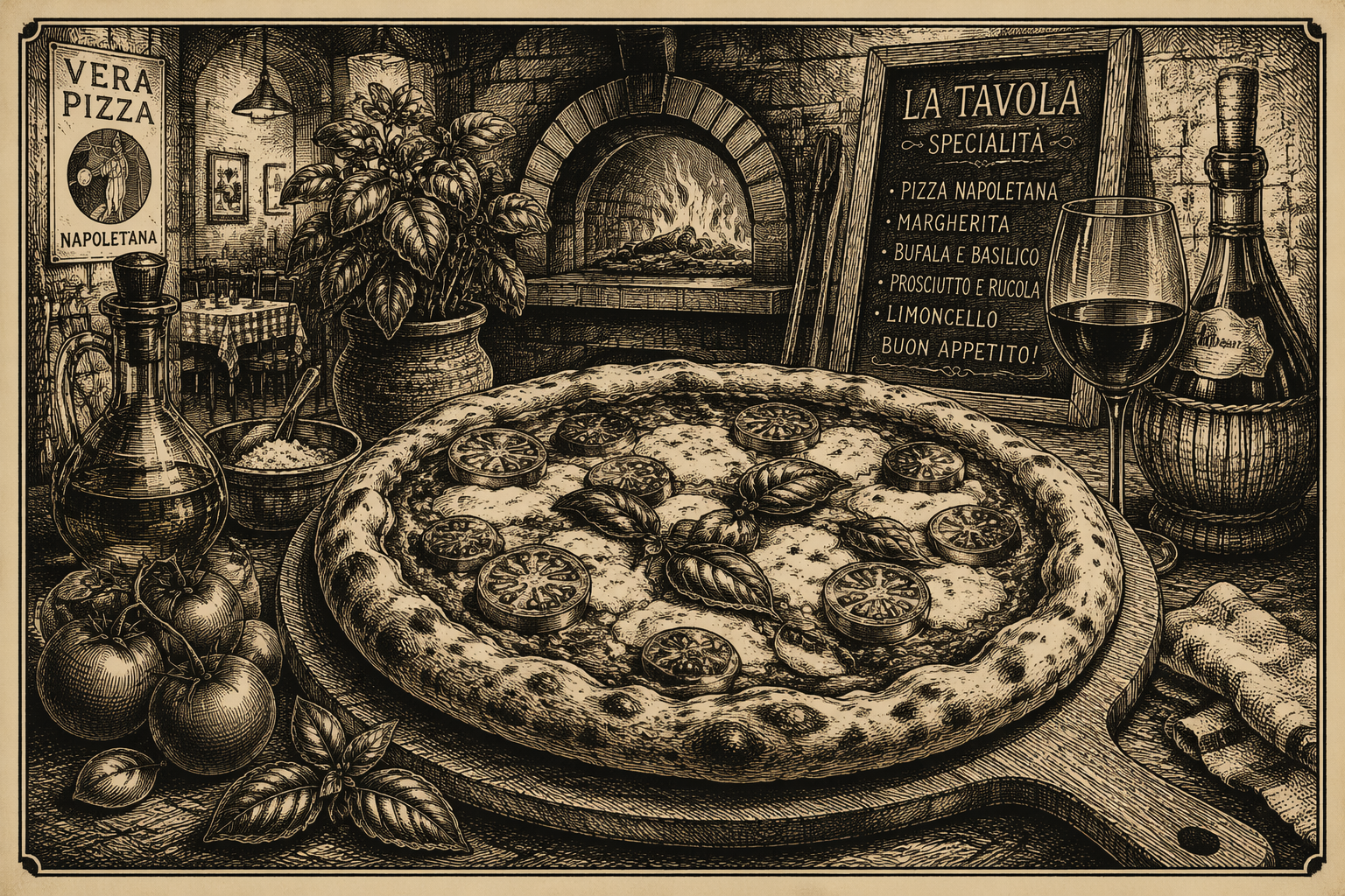 Herkullinen vastapaistettu pizza ravintolapöydässä