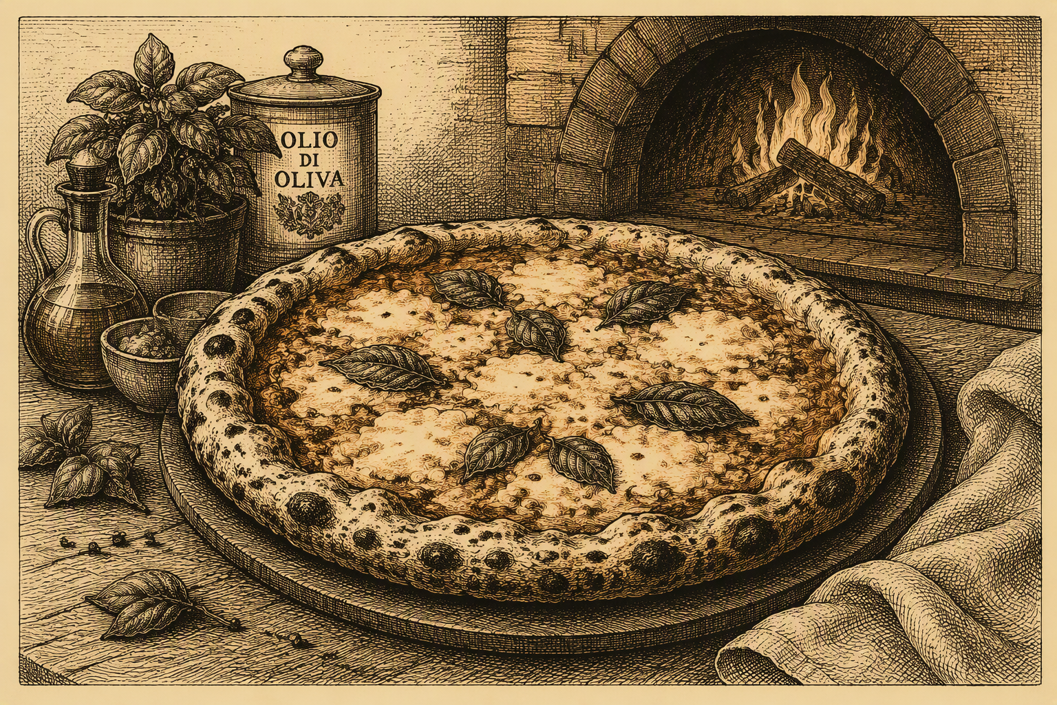 Perinteinen italialaistyylinen pizza puupöydällä Perinteinen italialaistyylinen pizza puupöydällä