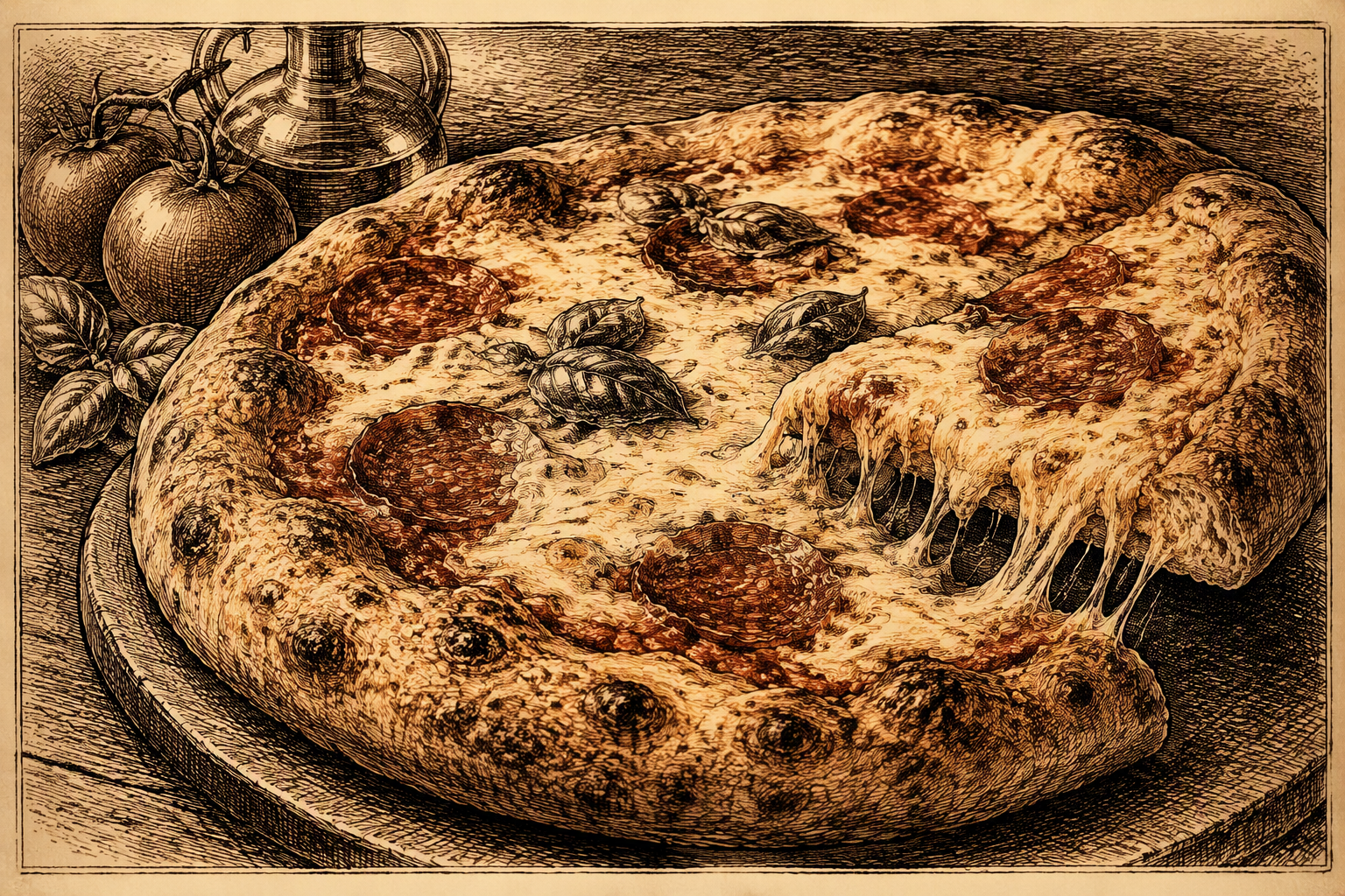 Herkullinen juuri uunista tullut pizza