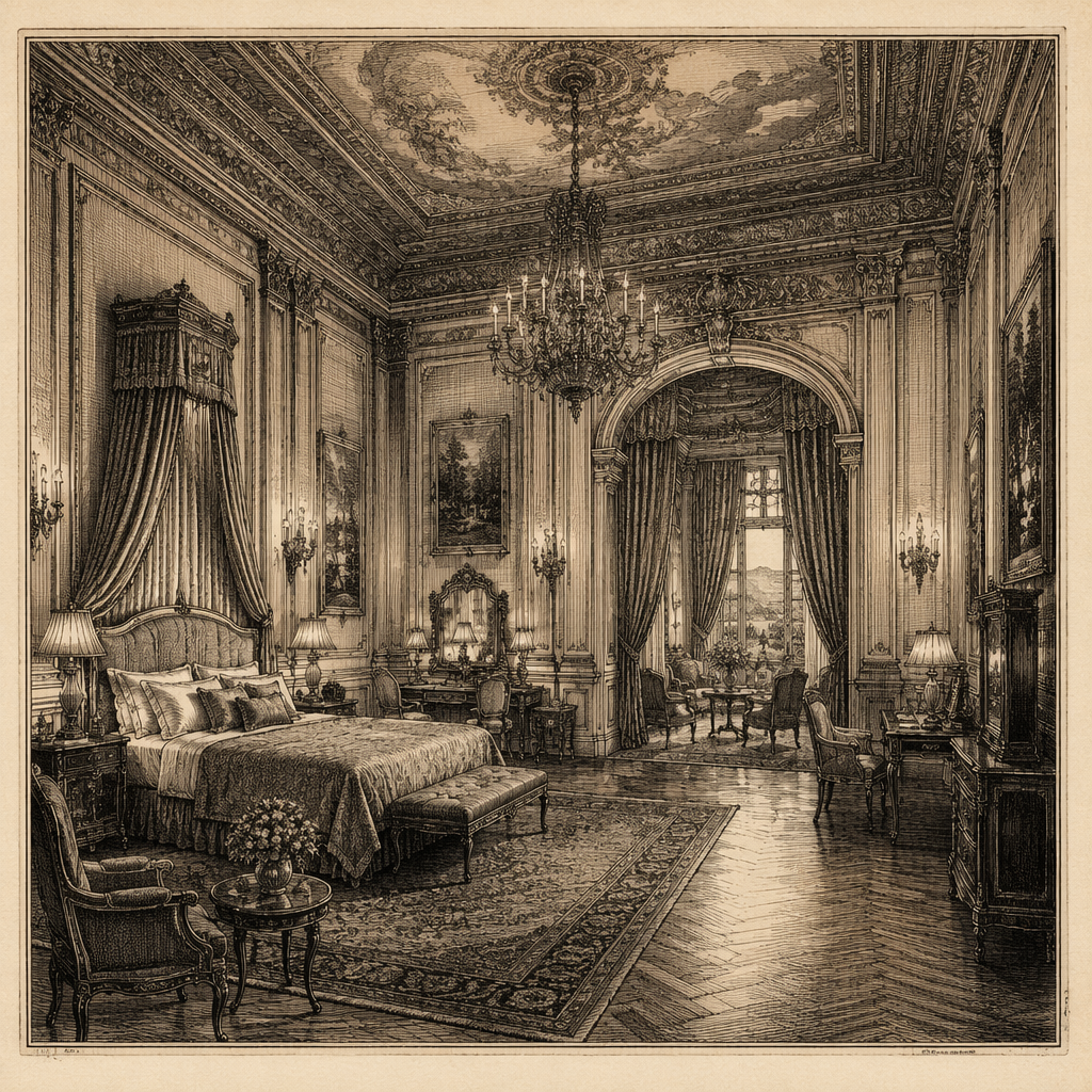 Tyylikäs hotellihuone klassisella sisustuksella Tyylikäs hotellihuone klassisella sisustuksella