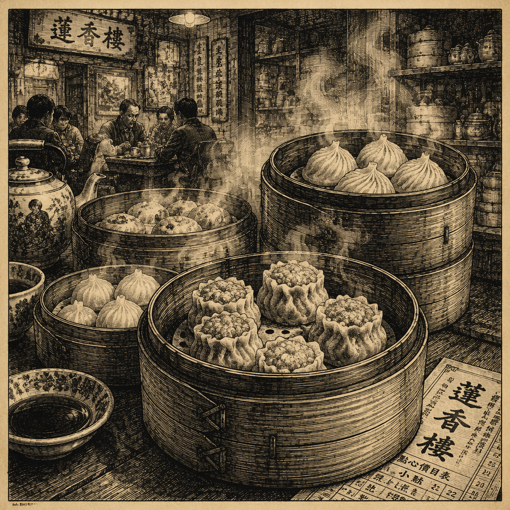 Höyryäviä dim sum -nyyttejä bambukorissa Höyryäviä dim sum -nyyttejä bambukorissa
