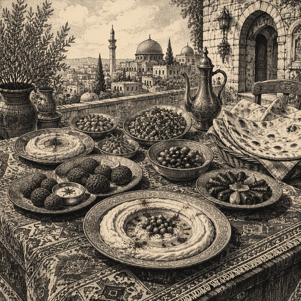 Lähi-idän meze-annoksia ja leipää Lähi-idän meze-annoksia ja leipää