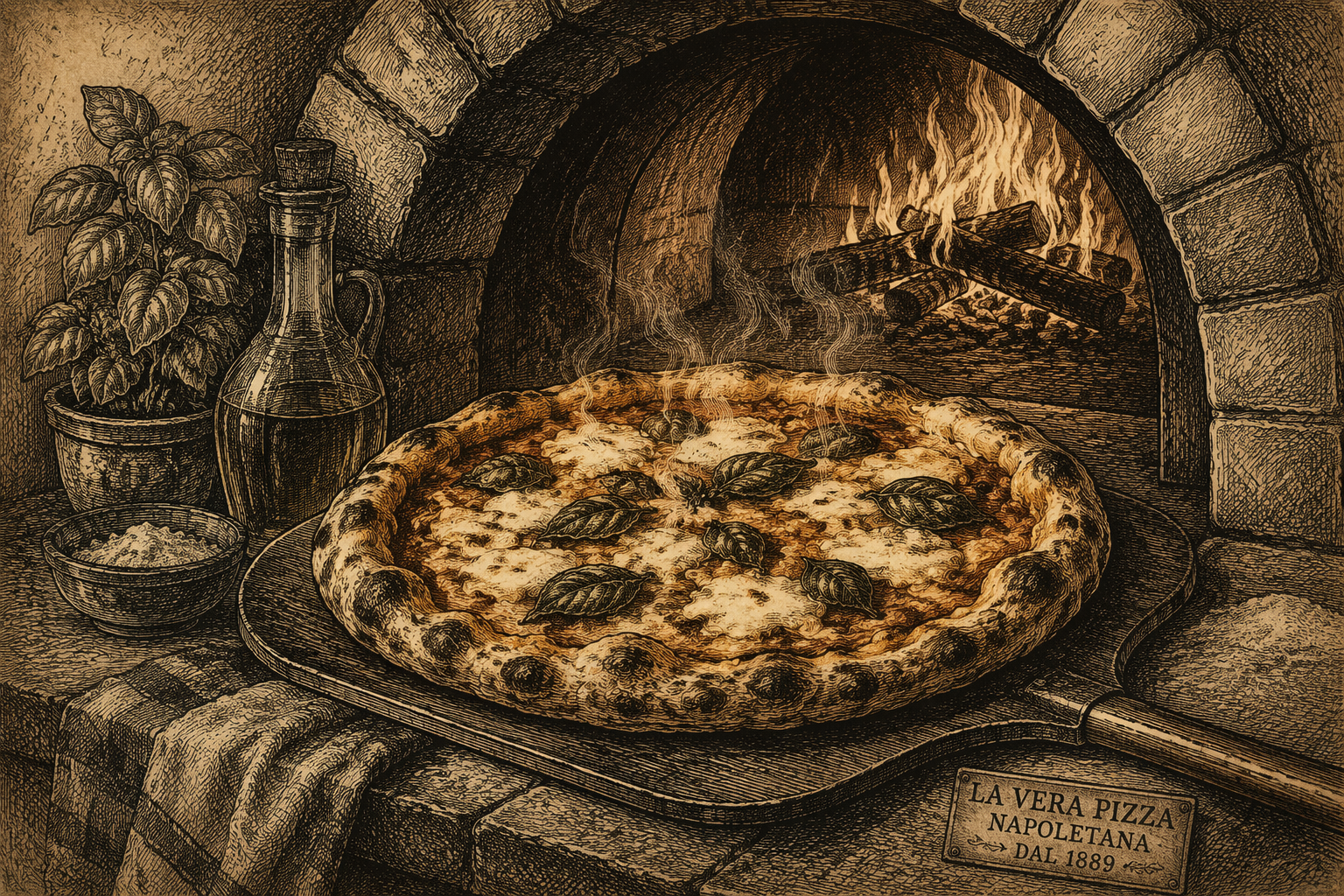 Höyryävän kuuma artesaanipizza puu-uunissa Höyryävän kuuma artesaanipizza puu-uunissa