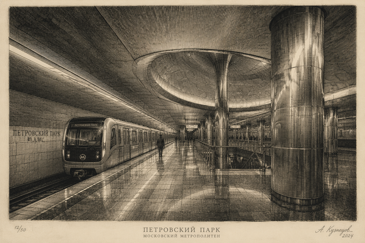 Modernin metroaseman arkkitehtuuria ja valaistusta