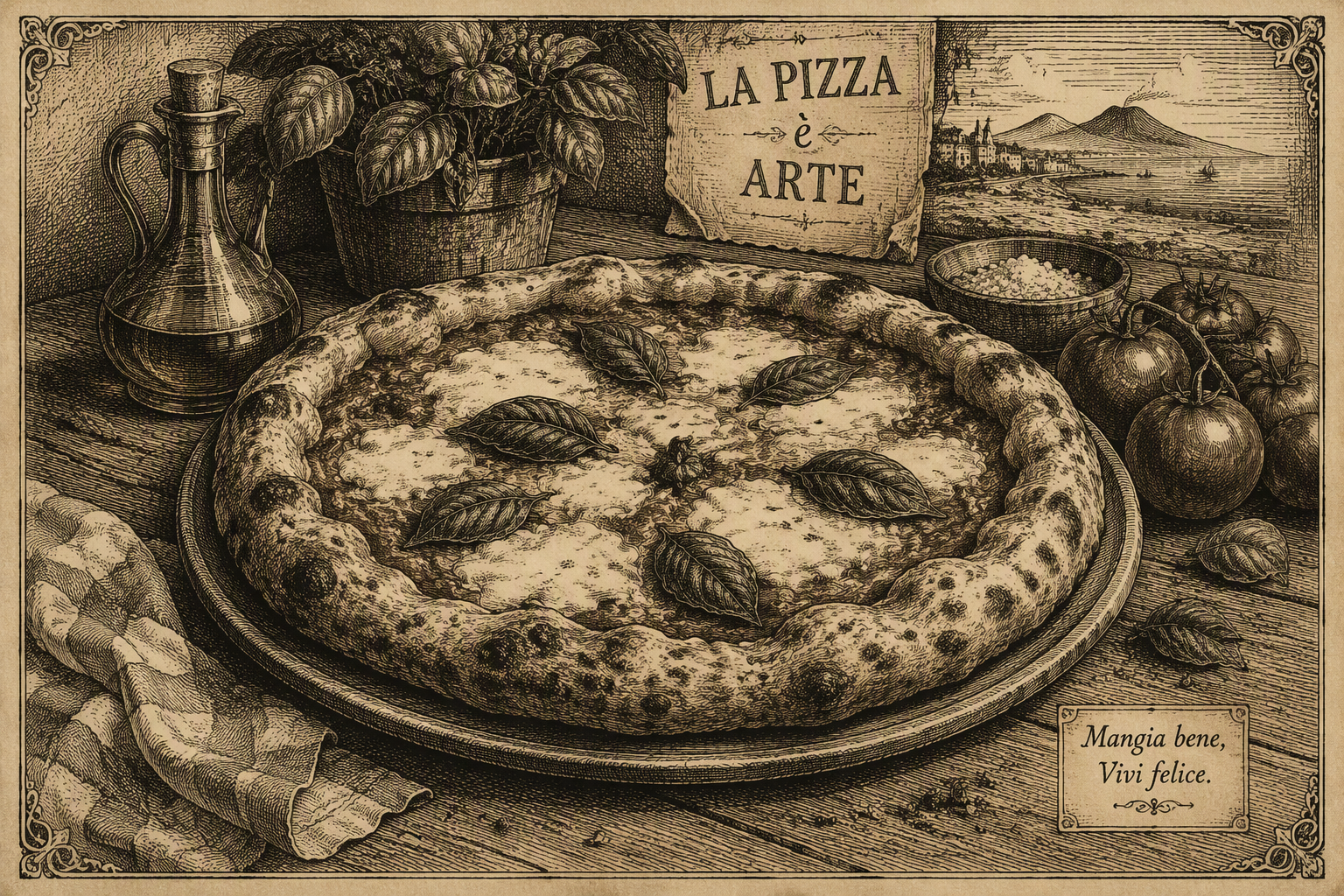 Tuore artesaanipizza puupöydällä Tuore artesaanipizza puupöydällä