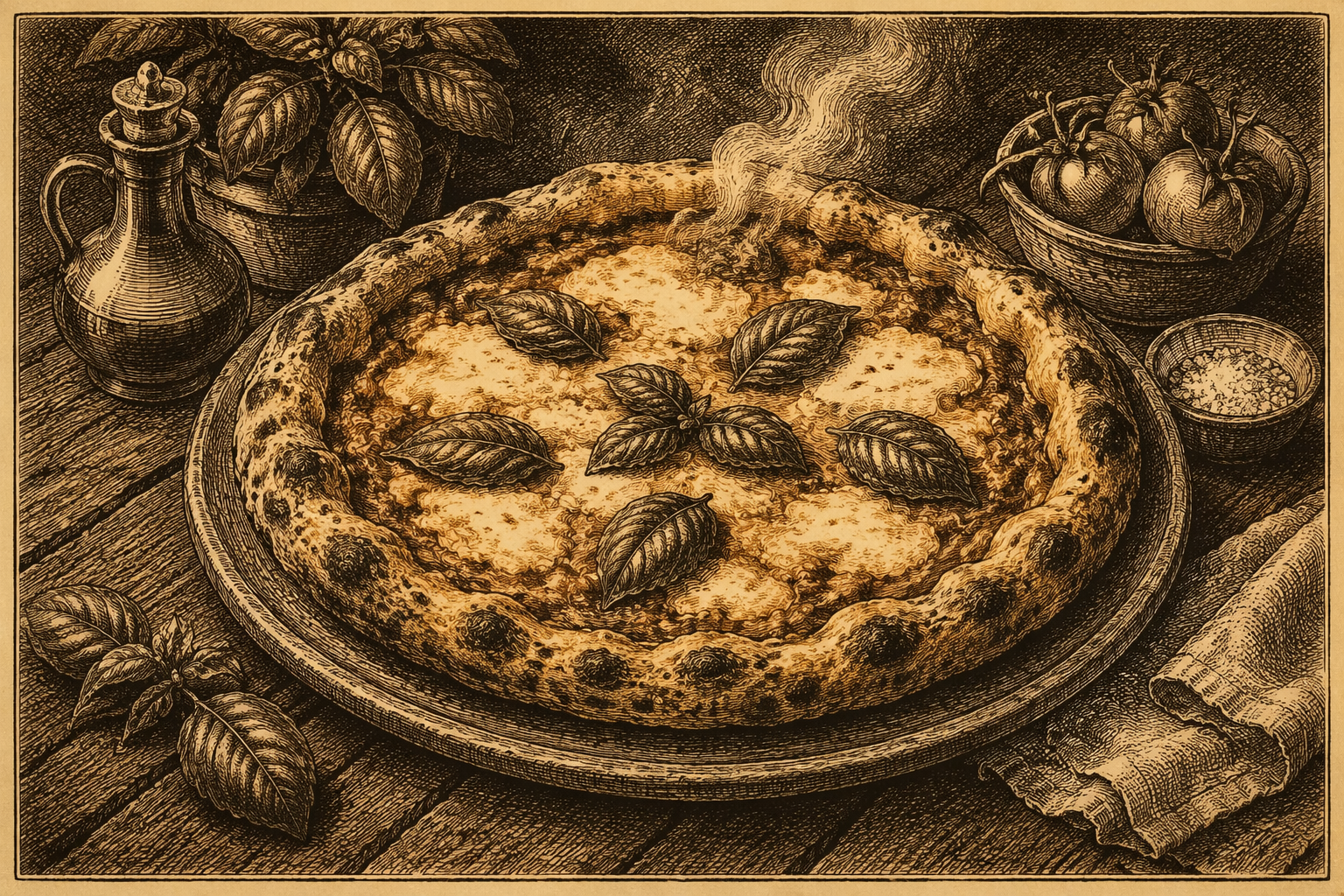 Herkullinen Margherita-pizza puupöydällä Herkullinen Margherita-pizza puupöydällä